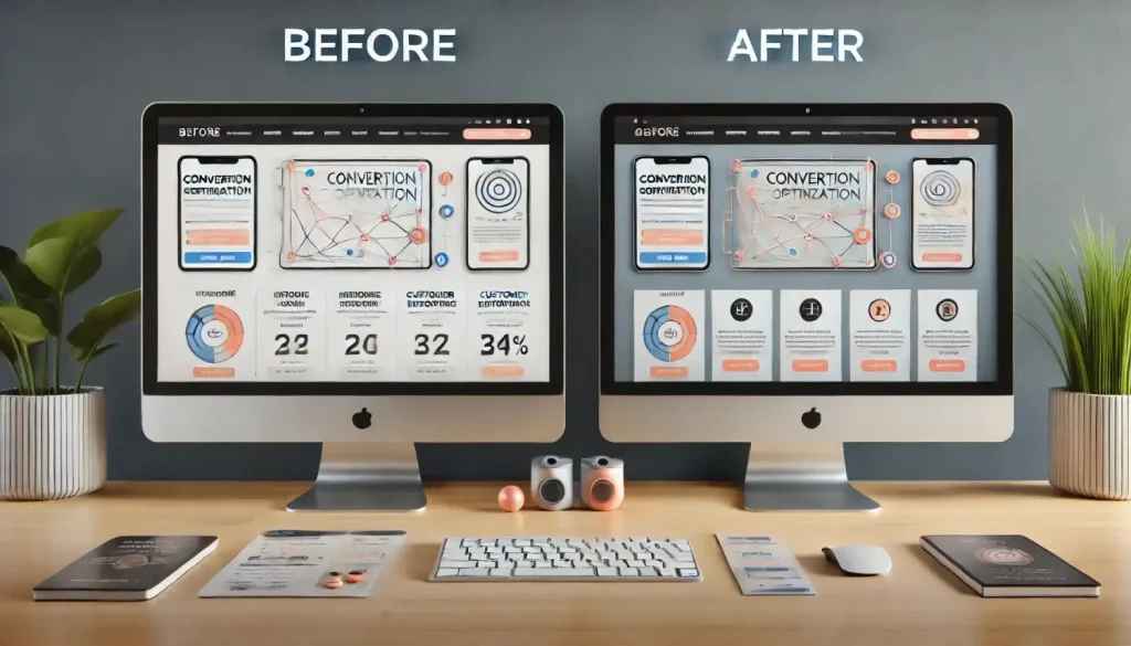 porovnanie web stránky pred a po optimalizácii designu