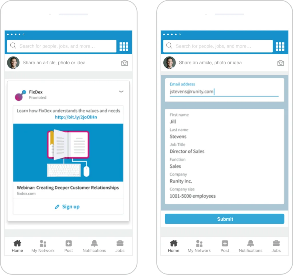 linkedin zber formulárov s reklamou